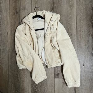 Cream Corduroy urban outfitters zip up hoodie